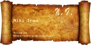 Niki Irma névjegykártya